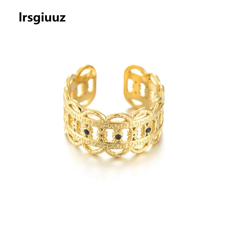 

Ins Trendy Light Luxury Fashion French Women's Open Ring Stainless Steel Gold Court Hollow Diamond Adjustable Ring