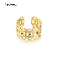 ins trendy light luxury fashion french womens open ring stainless steel gold court hollow diamond adjustable ring