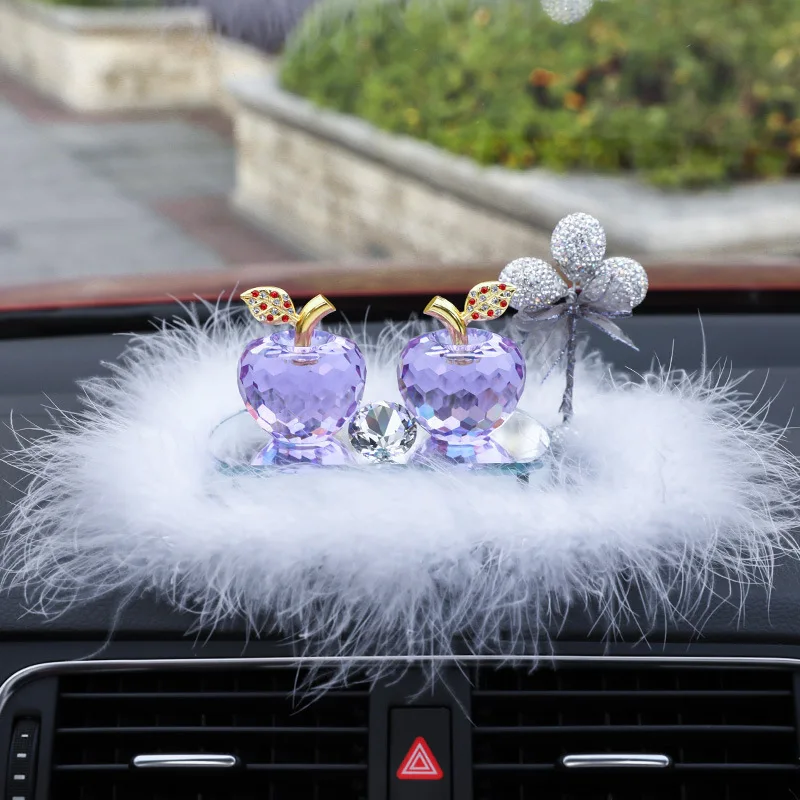 

Elegant Purple Crystal Glass Apple Figurines Car Perfume Bottle Apple Fruit Paperweight Car Table Ornament Decor Fengshui Gifts