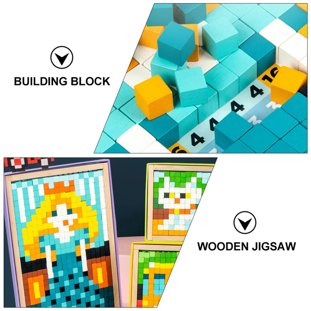 

1 Set of Children Building Blocks Mosaic Puzzle Wooden Jigsaw Plaything