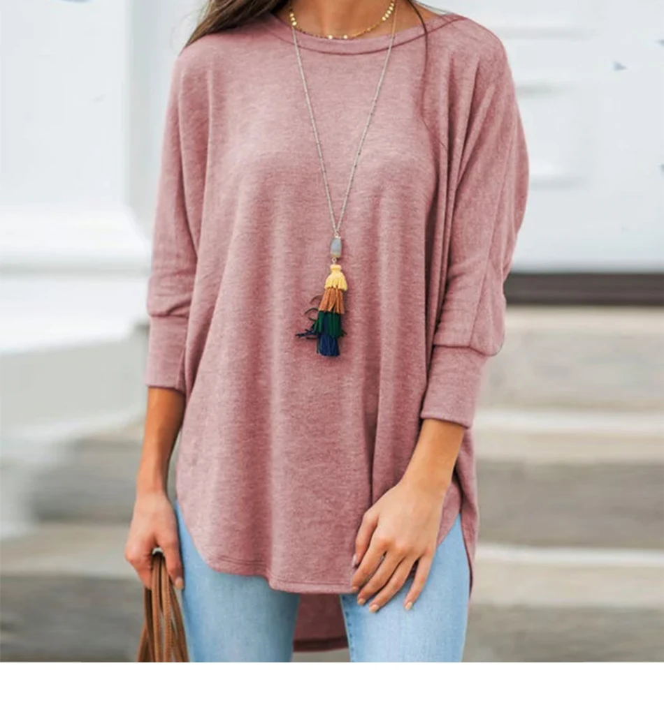Solid Black Shirt Woman Casual Cotton O Neck Women's Tops And Blouses Three Quarter Sleeve Irregular Women Blouses Tunic Autumn