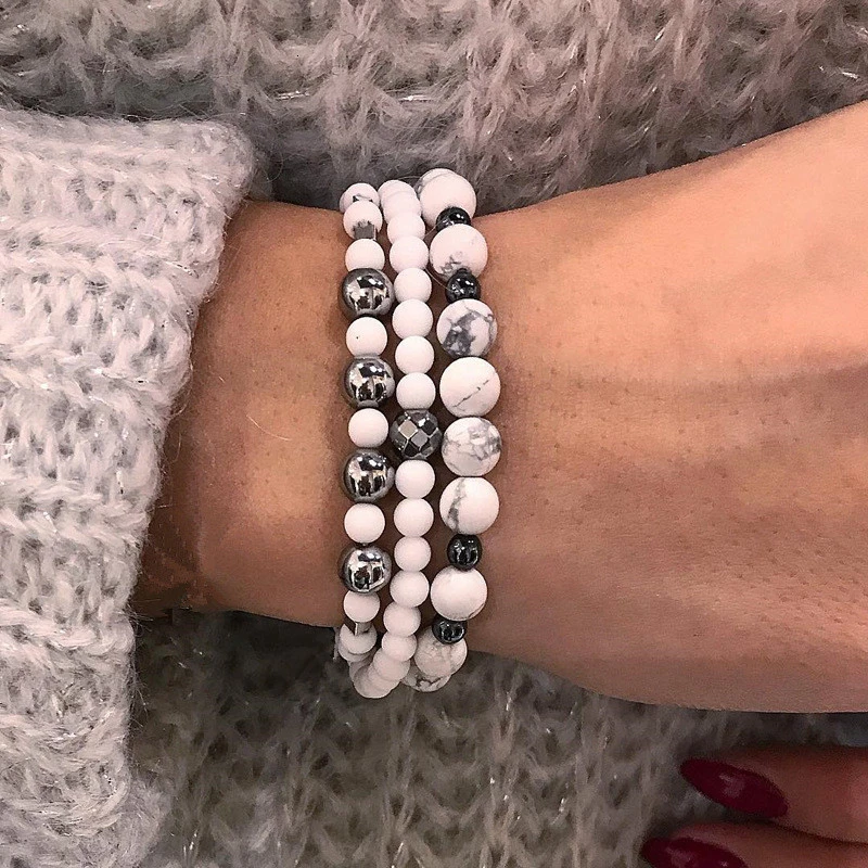 Fashion Women Bracelet 2019 Star Skull Charm Pave CZ Personalized Stone Bead Set Jewelry Gift |