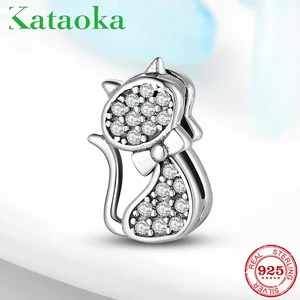 Женский браслет из серебра 925 пробы, с зажимом в виде кошки