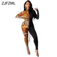 sheer mesh floral color block bodycon jumpsuit women turtleneck long sleeve see through romper vintage lace up slim fit outfits