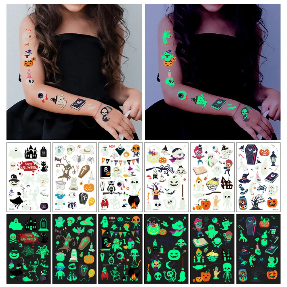

Halloween Decoration 2021 Luminous Tattoo Sticker Child Kid for Happy Birthday Party Decor Halloween Party Kids Favor Supplies