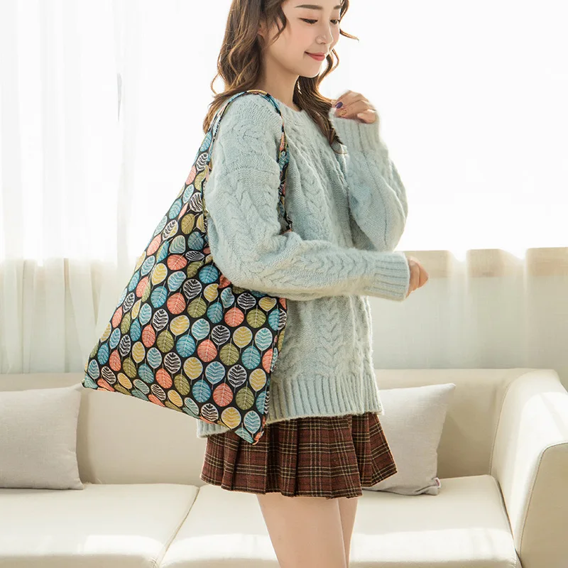 

Printing Flower Foldable Shopping Bags Recyclable Polyester Pouches Groceries Tote Eco-Friendly Reusable Storage Bag