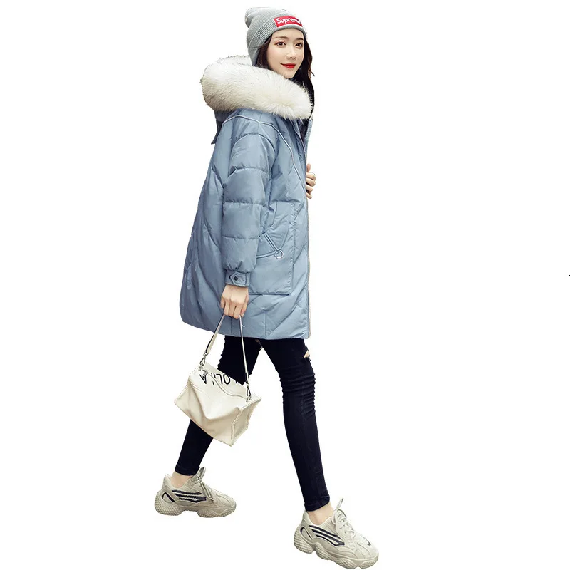 Куртки-пуховики для женщин коллекция 2019 года длинное утепленное Свободное
