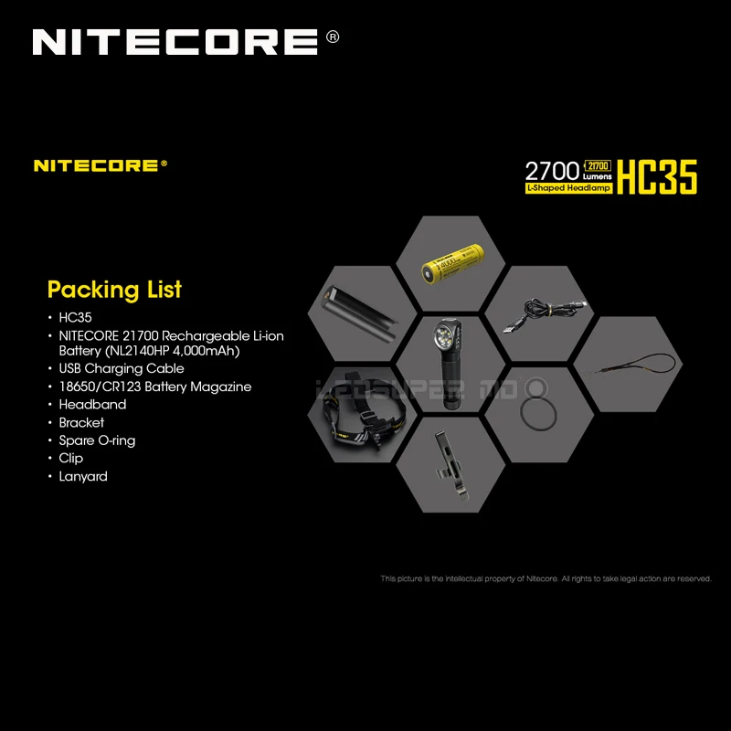 2700 люмен Nitecore HC35 4 x CREE XP-G3 S3 светодиоды следующего поколения 21700 Г-образный налобный фонарь с аккумулятором 4000 мАч