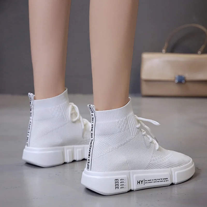 Кроссовки женские сетчатые с высоким берцем дышащие мягкие кеды-носки