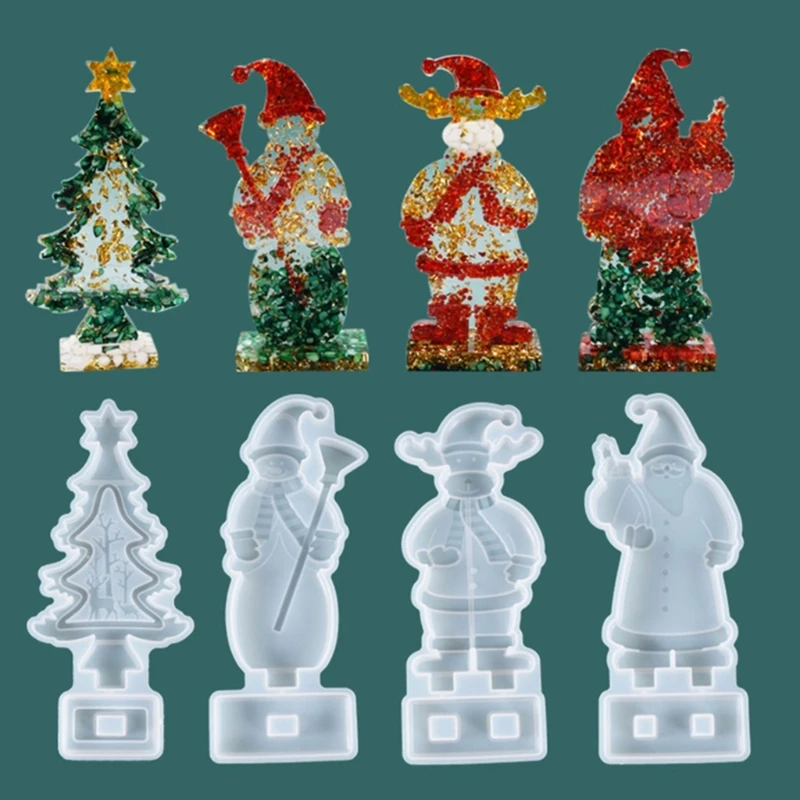 

Christmas Theme Resin Molds Xmas Tree Elk Santa Claus Snowman Epoxy Casting Mold for Christmas Home Party Table Decor