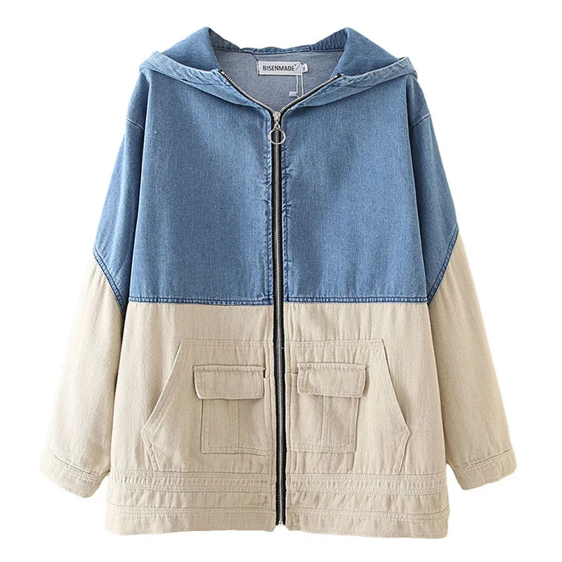 

2020 Fashion Oversize Women's Denim Splice jacket Hooded Windbreaker Cotton Casual Tops Plus size 5XL Female Jean Outerwear G939