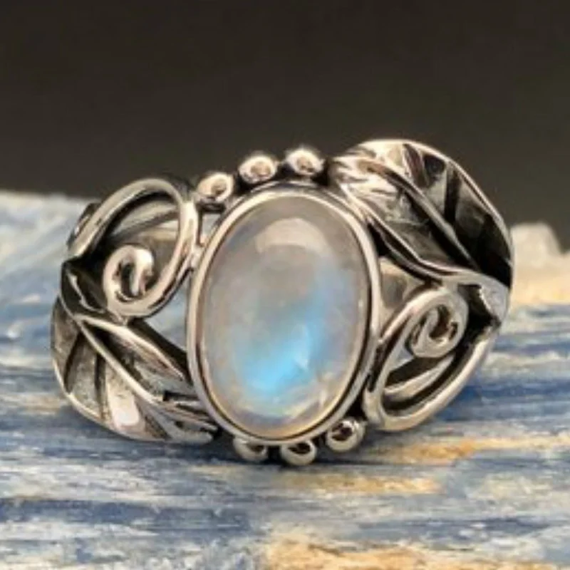 Фото Изысканное и уникальное кольцо из лунного камня с листьями размер 6-11 | Украшения