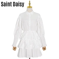 saintdaisy woman dress vintage 2021 short prom fashion party wedding lace vintage white puff sleeve draw string french outfits