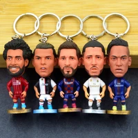 football doll keychain mini toy figures collectible resin metal keyring backpack pendant with base for football stars fans