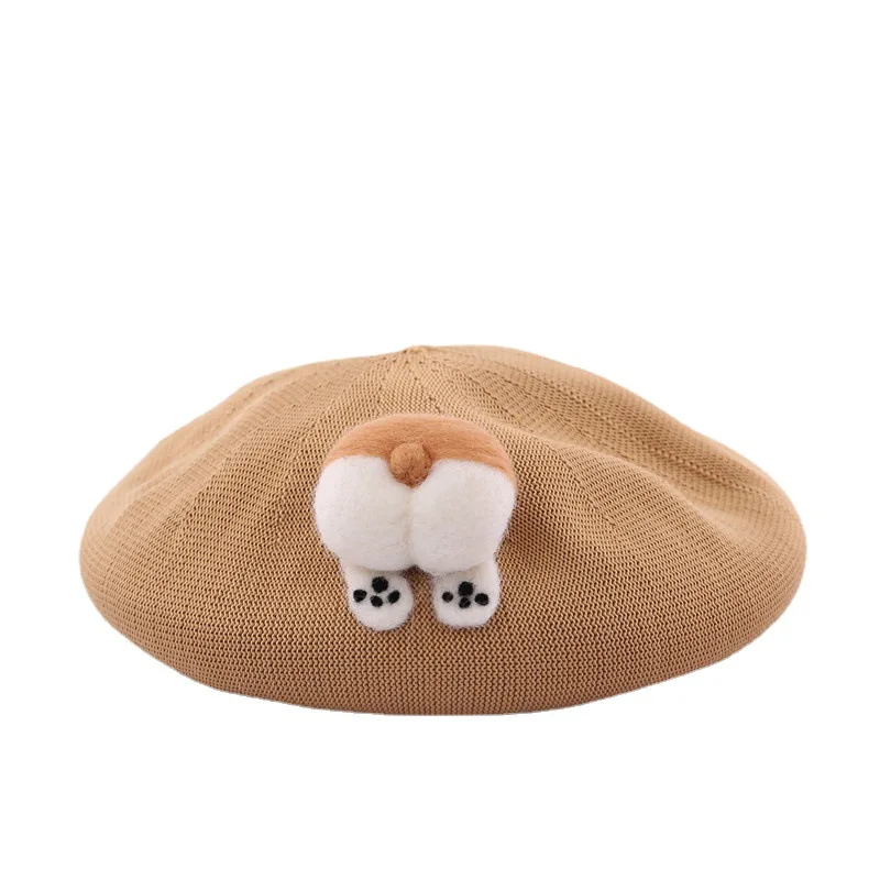 

New Spring Summer Women Linen Beret Cartoon Fashion Casual Hat 2021 Handmade Breathable Beret