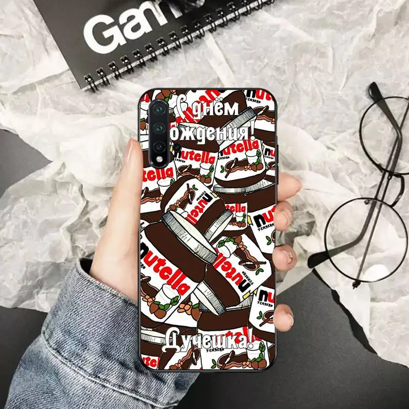 Черный мягкий чехол для телефона PENGHUWAN с шоколадной едой Tumblr Nutella Huawei Honor 20 10 9 8 8x 8c
