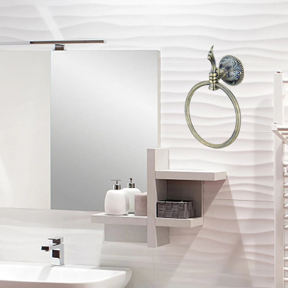 

Wall Mounted Home Bathroom Retro Storage Holder Display Rack Round European Style Hotel Decorative Hanging Antique Towel Ring