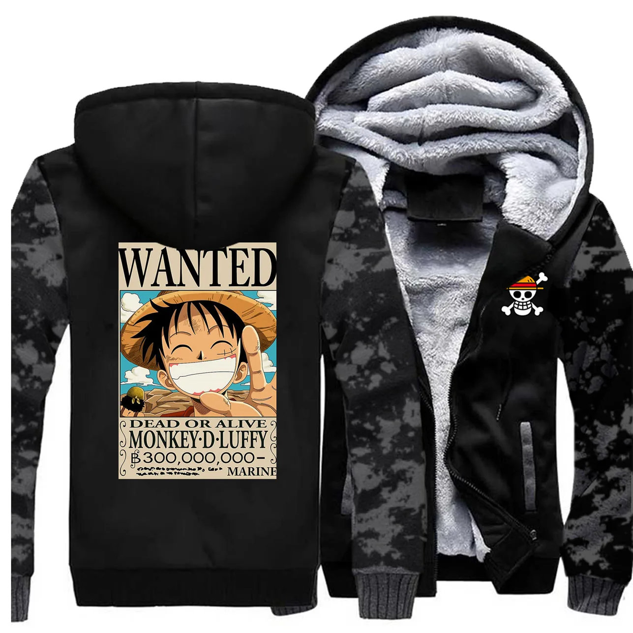 Японское аниме one piece Monkey D Luffy Wanted Camo Мужские толстовки зимняя мода Фитнес флис на