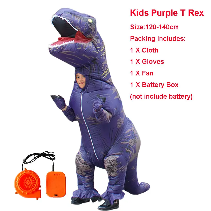 Надувной костюм для взрослых, костюм динозавра, маскарадный костюм T REX Blow Up, маскарадный костюм для мужчин, женщин, детей, динозавр из мультфильма - Цвет: purple kids