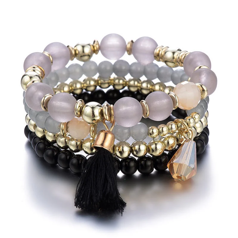 

Bohemian Handmade Beaded Bracelet Women's Fashion Multilayer Elastic Crystal Bead Pendant Tassel Bracelet