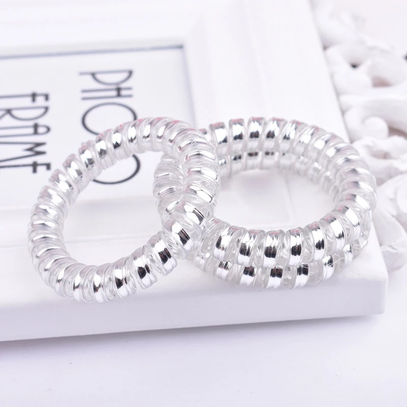 

10pcs/lot Elastic Hairbands Spiral Shape Hair Ties Headwear Bright Telephone Line Wire Elastic Hair Bands Women Hair Accessories