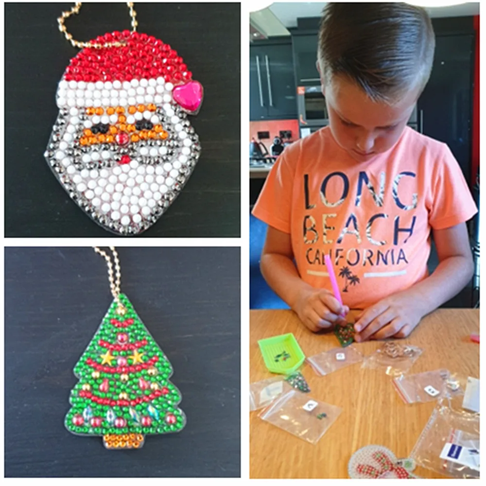 5D DIY Рождественская цепочка для ключей Алмазная картина специальная форма брелок
