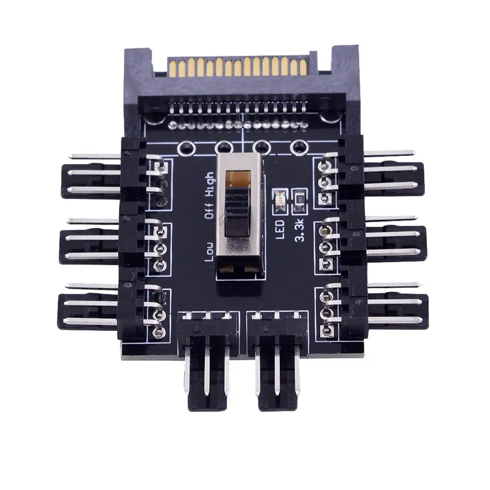 

1 to 10 Way PWM Cooler Fan HUB Splitter Cooler Cooling Fan Hub 3Pin 12V Power Socket 3 Level Speed Control PC Computer IDE Molex
