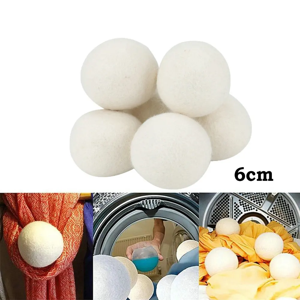 Многоразовые шарики для сушки шерсти смягчения натуральной ткани 6 см стиральной