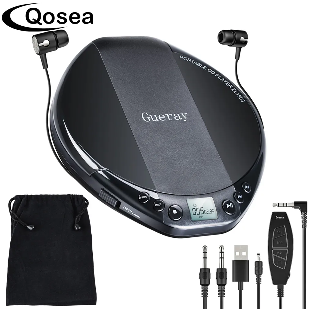 Qosea портативный CD плеер Hifi с наушниками Walkman ударопрочный индивидуальным ЖК