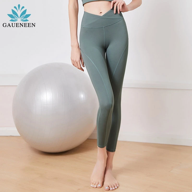 

GAUENEEN Yoga Pants High Waist Sport Leggings Women Solid Gym Running Workout Push Up Pant Waist Cross Athletic Fitness Leggings