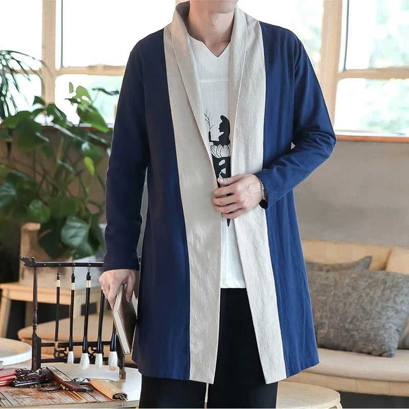 

Kimono men jacket male yukata Japanese kimono traditional clothing linen shirt men samurai costume Japanese streetwear AA001