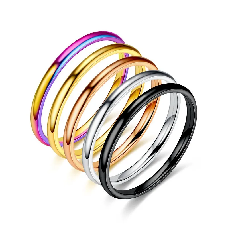 

2023 New Fashion Jewelry 2mm Titanium Steel Fine Ring Ladies Niche Ring Stainless Steel Smooth Couples Ring For Men Women