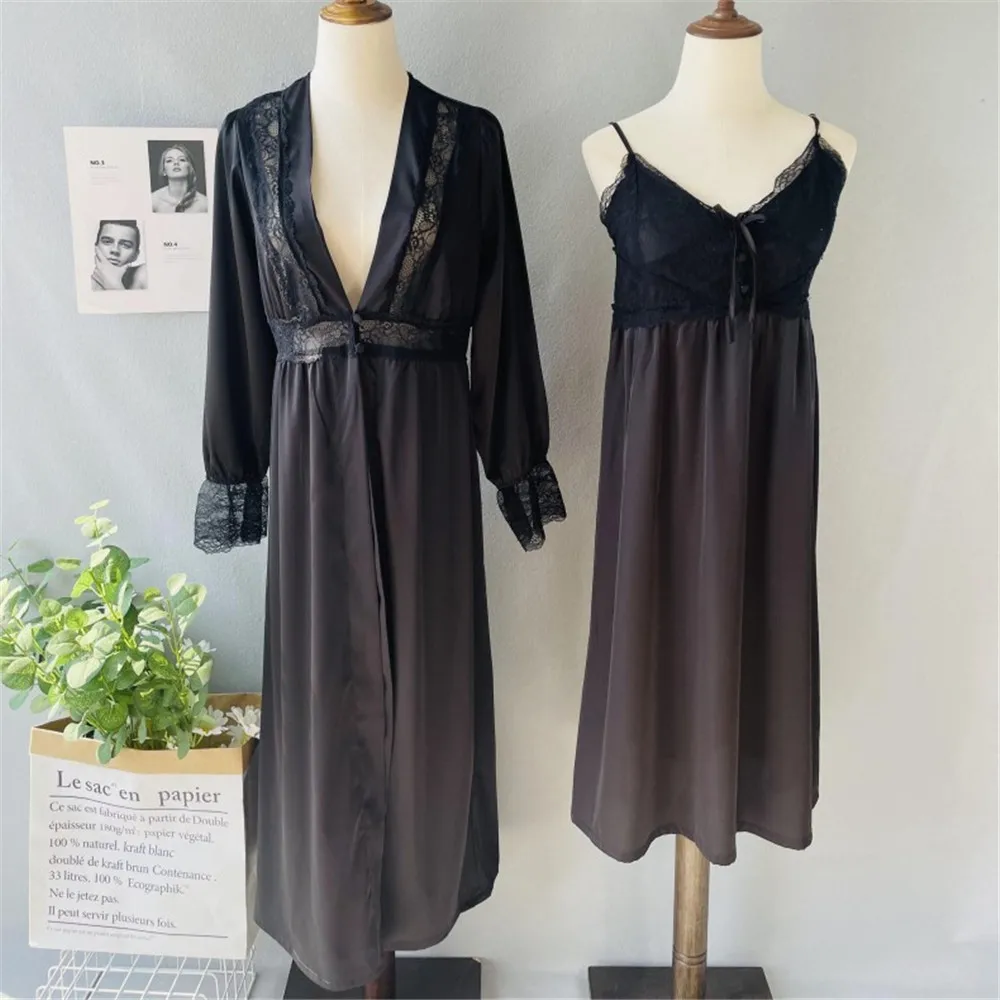 Сексуальный кружевной длинный стильный халат в стиле пэчворк ночная рубашка