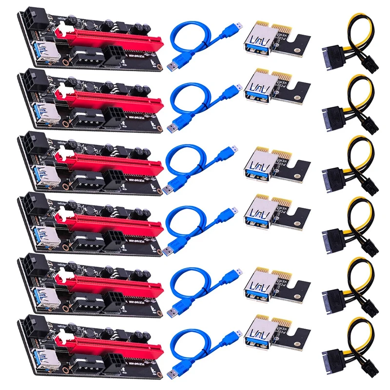 

6pcs VER009 USB 3.0 PCI-E Riser VER 009S PCI Express 1X to 16X Extender Adapter Card SATA 15Pin to 6 Pin Power Extension Cable