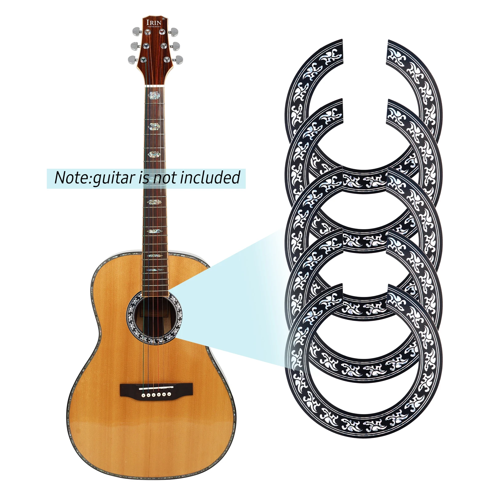 

5Pcs Guitar Round Sound Hole Stickers PVC Self-Adhesive Guard Paste Sound Hole Protection Board Ring for 39inch Classical Guitar
