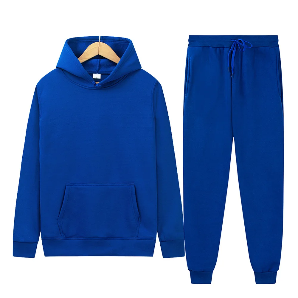 2021Fashion Male Casual Men's Set Fleece Hoodie Pant Thick Warm Tracksuit Sportswear Hooded Track Suits Male Sweatsuit Tracksuit