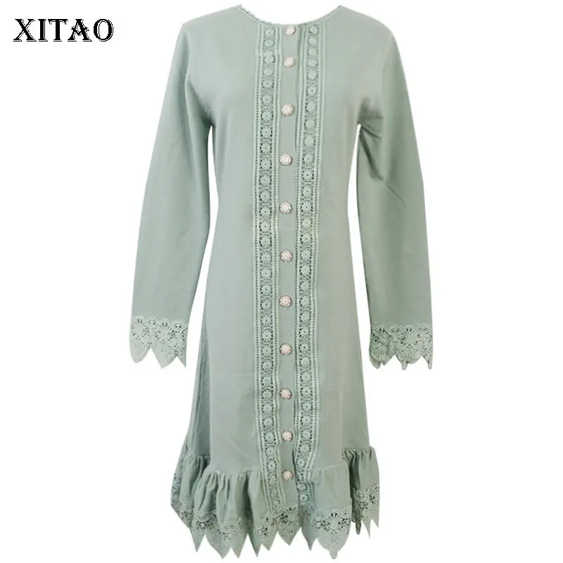 XITAO Pleated Patchwork Lace Hollow Out Dress Women Clothes 2019 Fashion Korean Casual Elegant Pullover Autumn New DMY1144 |