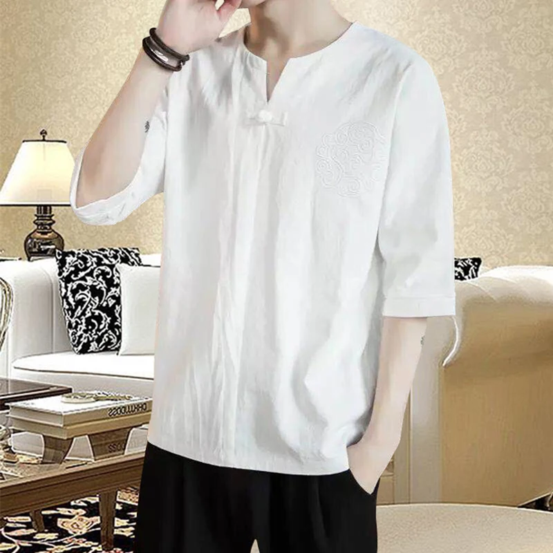 Fashion New Summer Mens Casual Shirts Short Sleeve V Neck Basic Blouse Loose Thin Tops Men Plus Size | Мужская одежда
