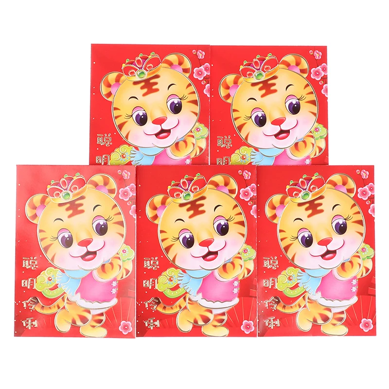 

6PCS Chinese Red Lucky Envelopes 2022 Year of tiger Hong Bao Festival Money Packets