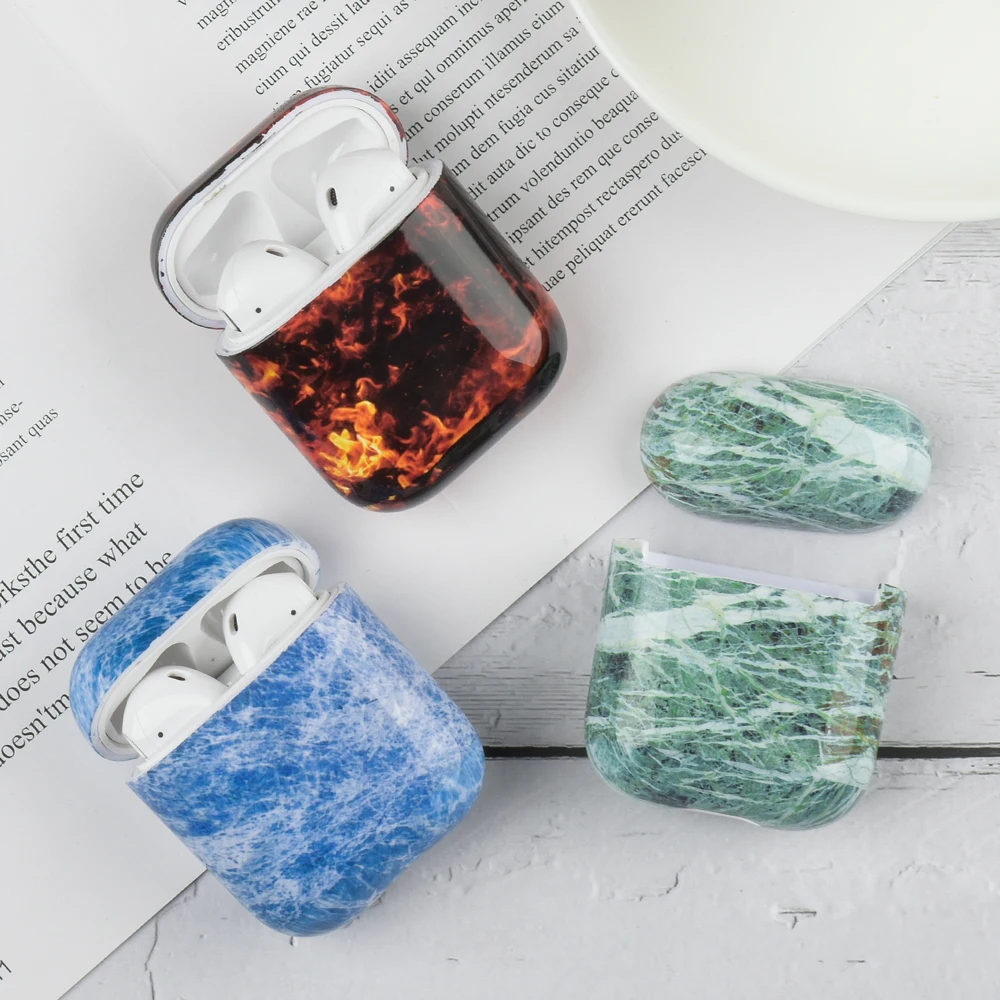 Твердый чехол для наушников Airpods с мраморным рисунком 1 2 зарядки защитный