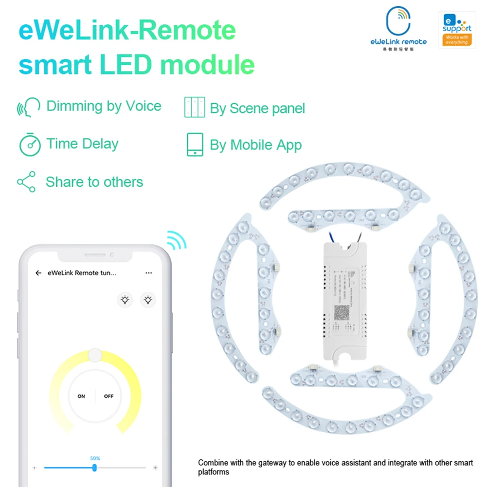 

4pcs App 2.4G Intelligent Light Source Module Remote Voice Control Dimming Dual Colors LED Board Block Panel for Ceiling Lamp