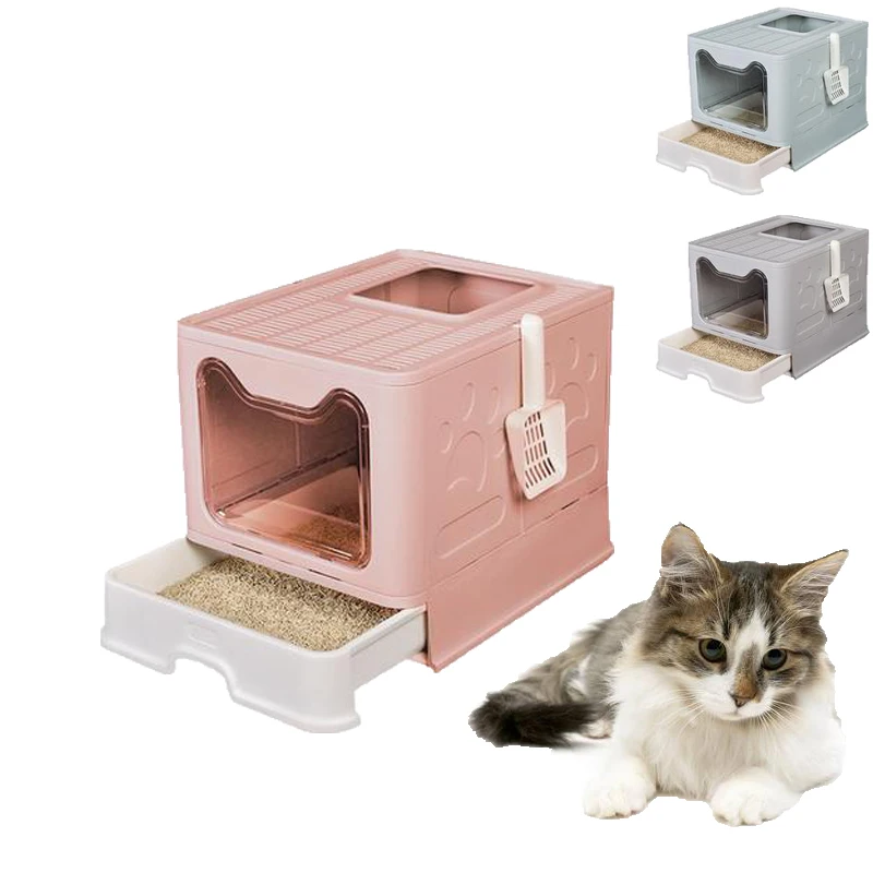 

Closed Cat Litter Basin Large Cat Toilet Fold In Top Splash Proof Toilet Cat Litter Tray Fully Enclosed Cat Litter Box Cat Toile