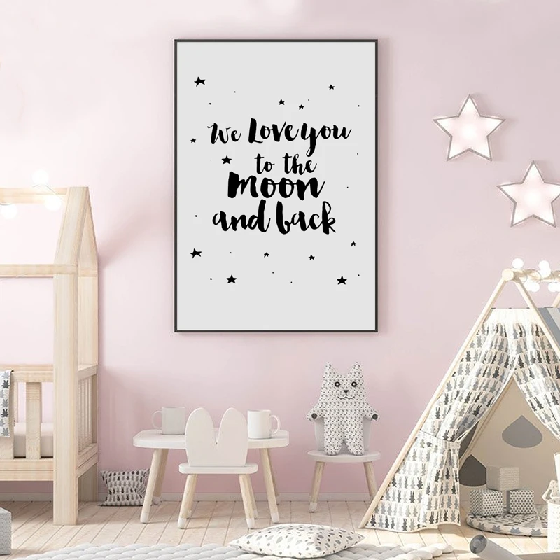 Christmas We love you to the moon and back logo canvas painting mural art poster picture print baby room decoration frameless | Дом и сад