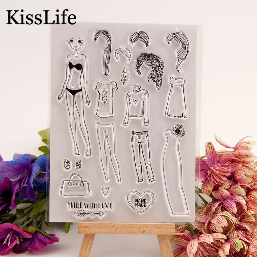 1 Sheet Fashion Women Clothes Pants Wig Handbag Clear Rubber Stamps for Scrapbooking Card Making Christmas | Дом и сад