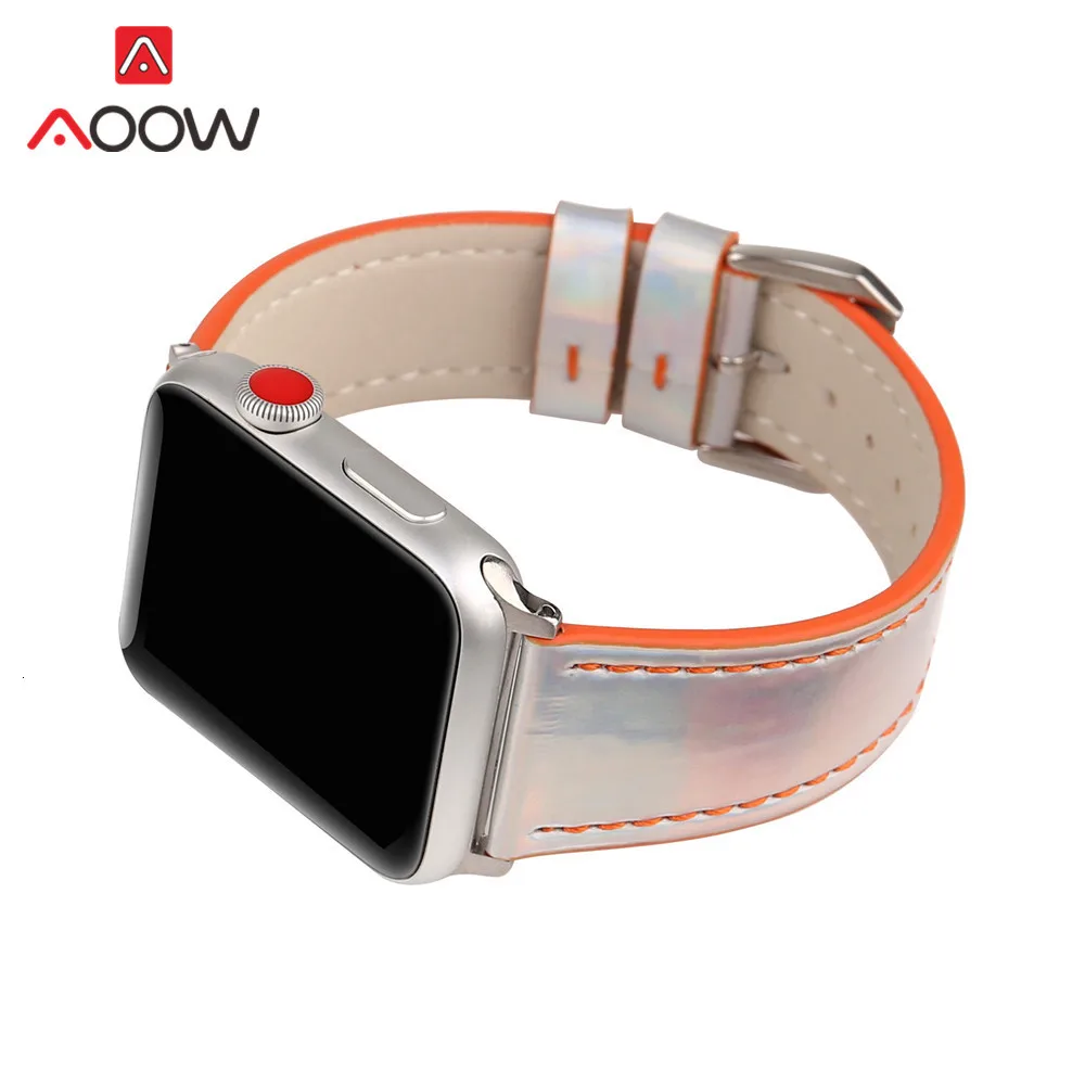 Модный Цветной кожаный ремешок для Apple Watch iwatch 4, 40 мм, 44 мм, 38 мм, 42 мм, лазерный ремешок для мужчин и женщин