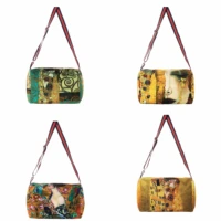 ladies retro canvas handbag golden oil painting one shoulder messenger handbag cotton and linen school bag large capacity