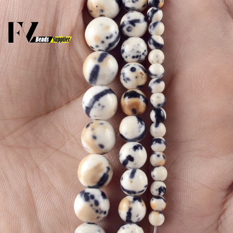 

Natural Black White Spot Rain Flower Beads Round Loose Spacer Beads For Jewelry Making Diy Bracelets Necklace 4/6/8/10/12mm 15“