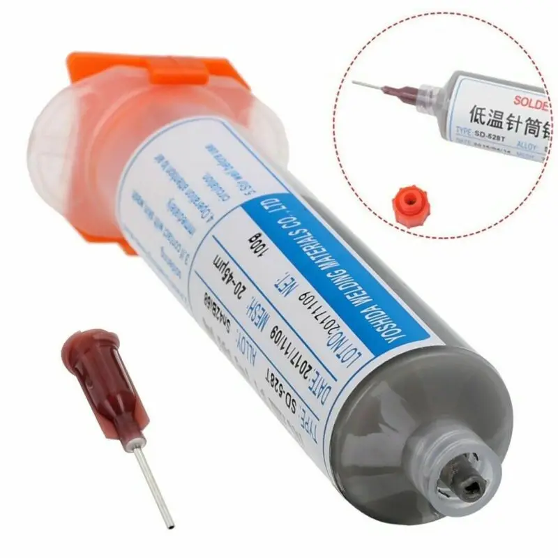 

100g Tin Solder Paste Leaded Sn42 Bi58 Syringe Liquid Flux Melting Point 138 PCB Repair Stencil Welding Soldering Tool