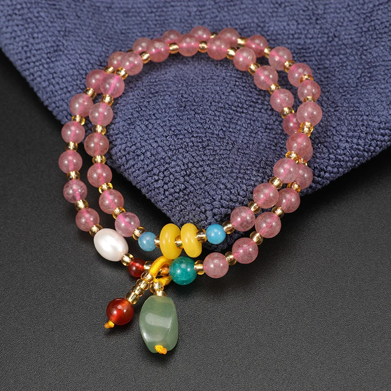 Shuangsheng 2019 New Natural Stone Strawberry Quartz Women's Bracelet Bohemian Beaded Love Jewelry Valentine's Day Gift | Украшения