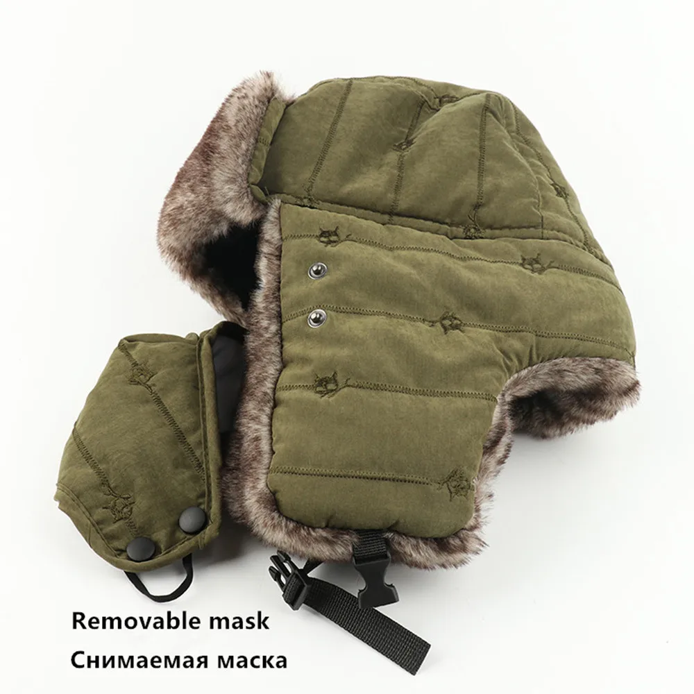 Зимние женские и мужские шапки ушанка с вышитым котом бомберы маской лыжные